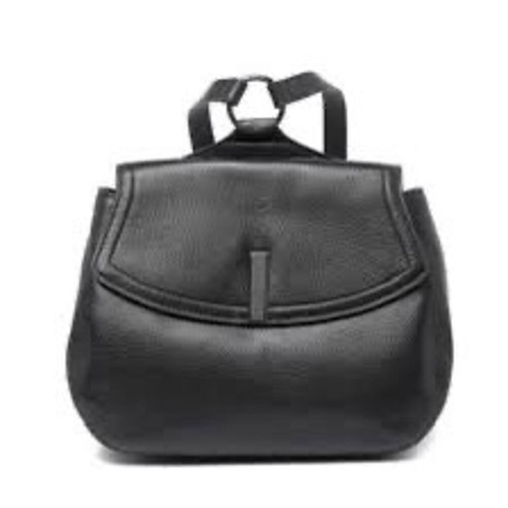 Halston Heritage Black Leather Mini Backpack Suede Lined Minimalist Quiet Luxury - Picture 2 of 8
